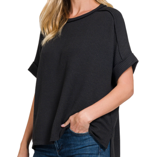 Raised Rib Oversized Raw Edge Top