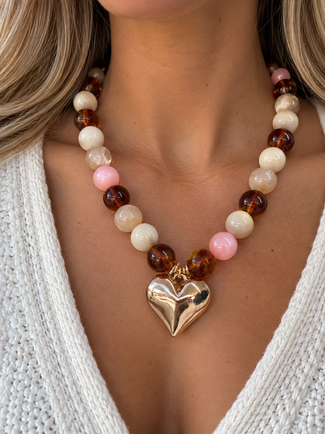 Beaded Heart Pendant Necklace