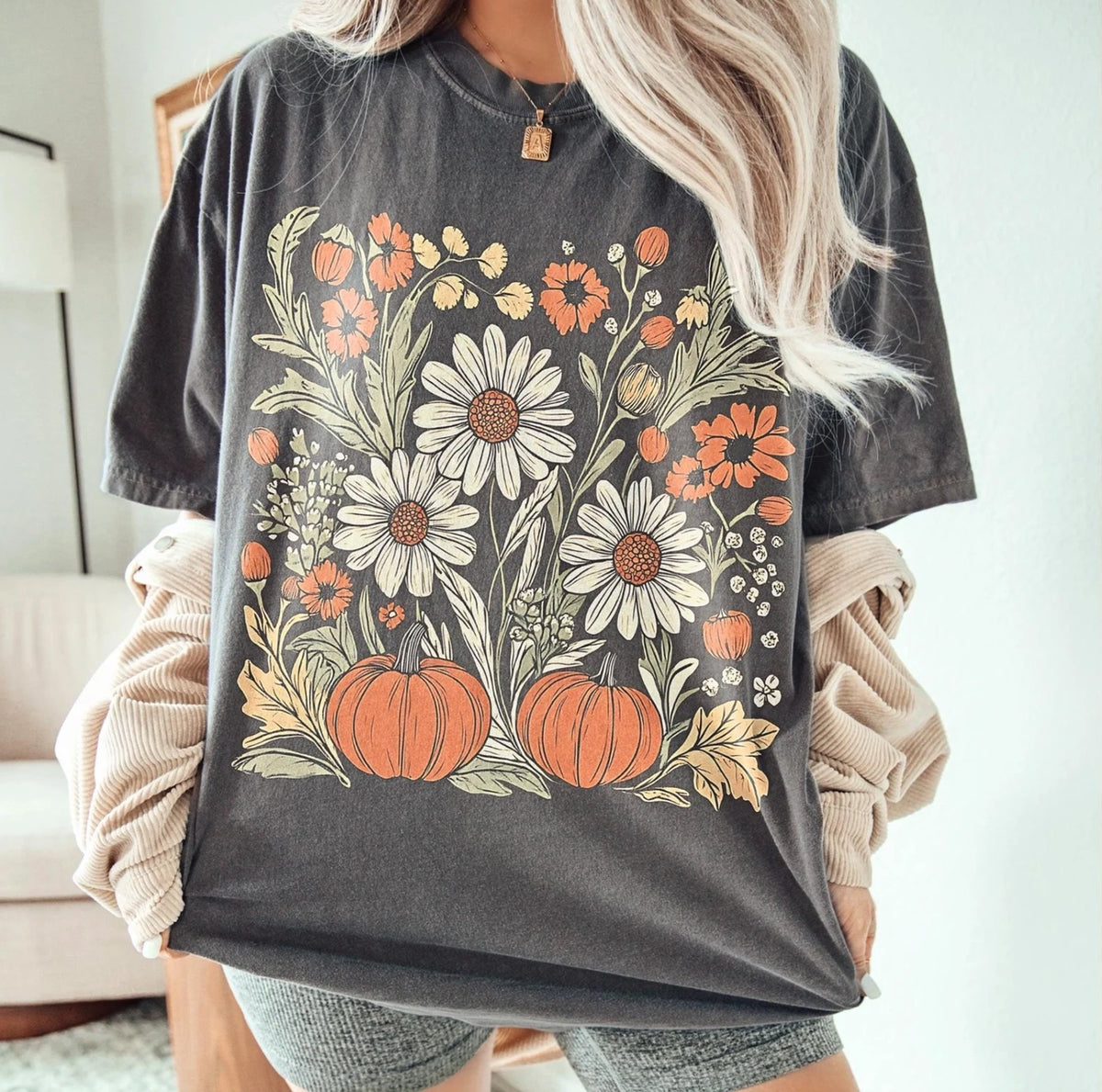 Boho Pumpkin Floral Comfort Colors Graphic Tee