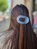 Jumbo Lay Flat Oval Hair Claw Clip - blue dots