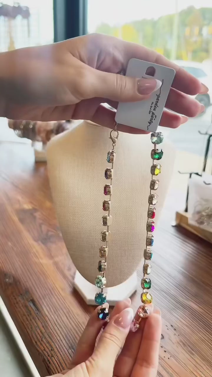 Rainbow Multi-Color Rhinestone Statement Necklace