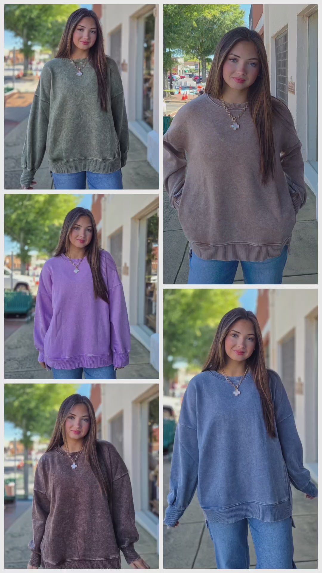 Acid Wash Fleece Hi-Low Hem Oversized Pullover