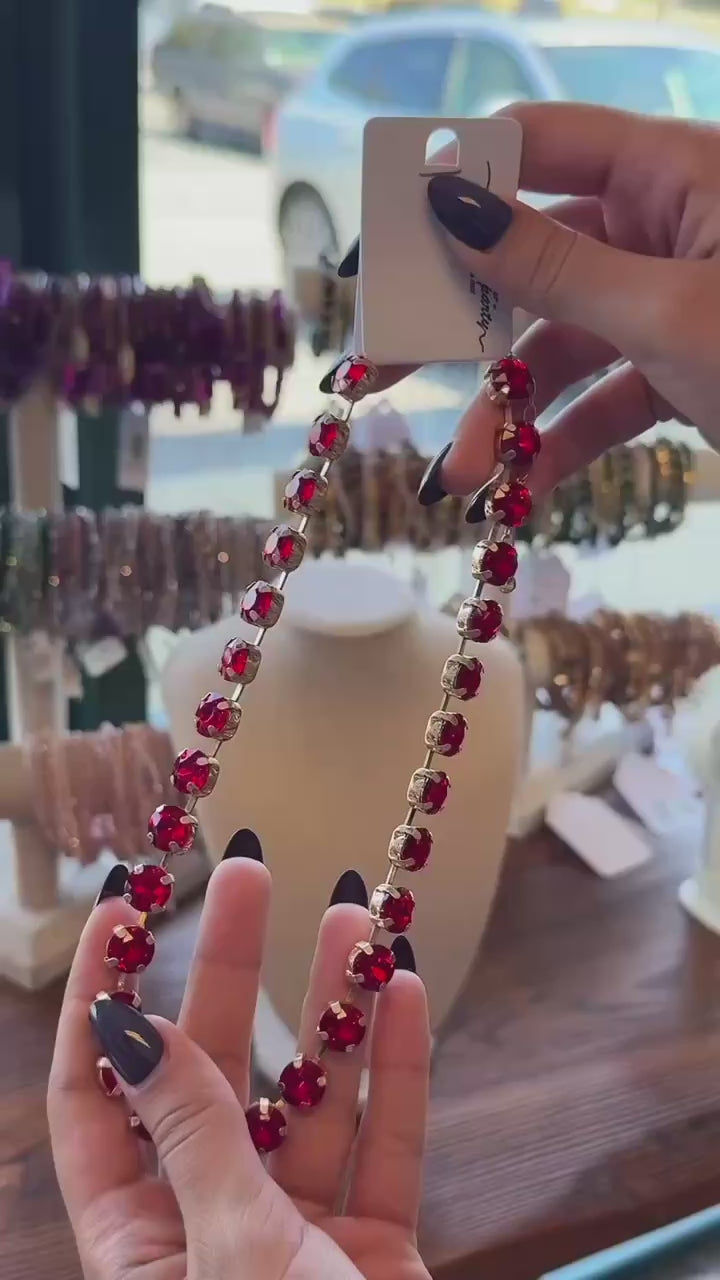 Red Round Crystal Tennis Necklace