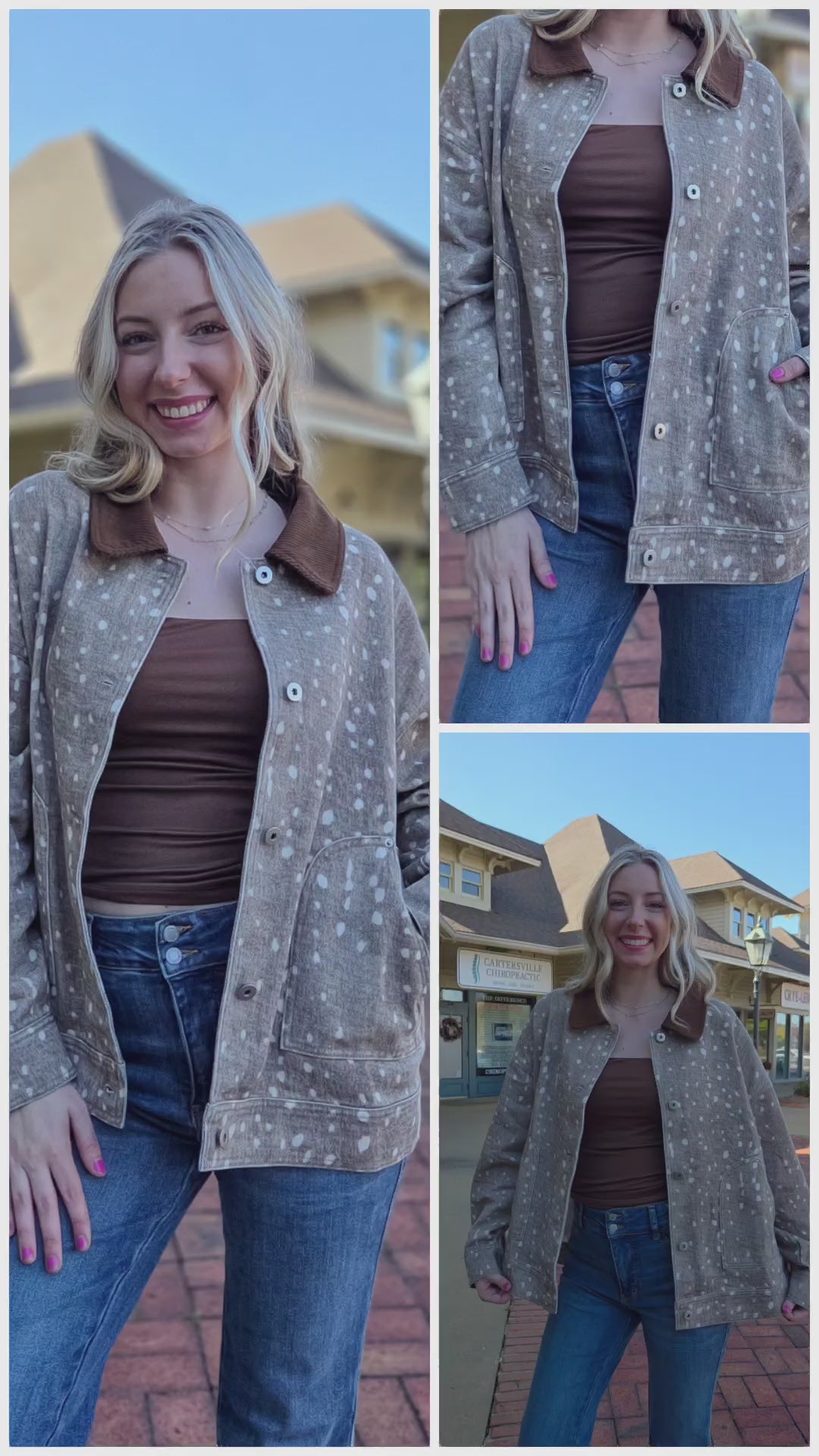 Mocha Bambi Print Corduroy Collar Jacket