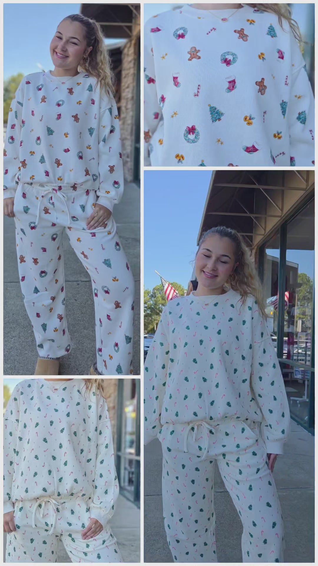 Christmas Holiday Print Lounge Pullover Top – Ivory Multi