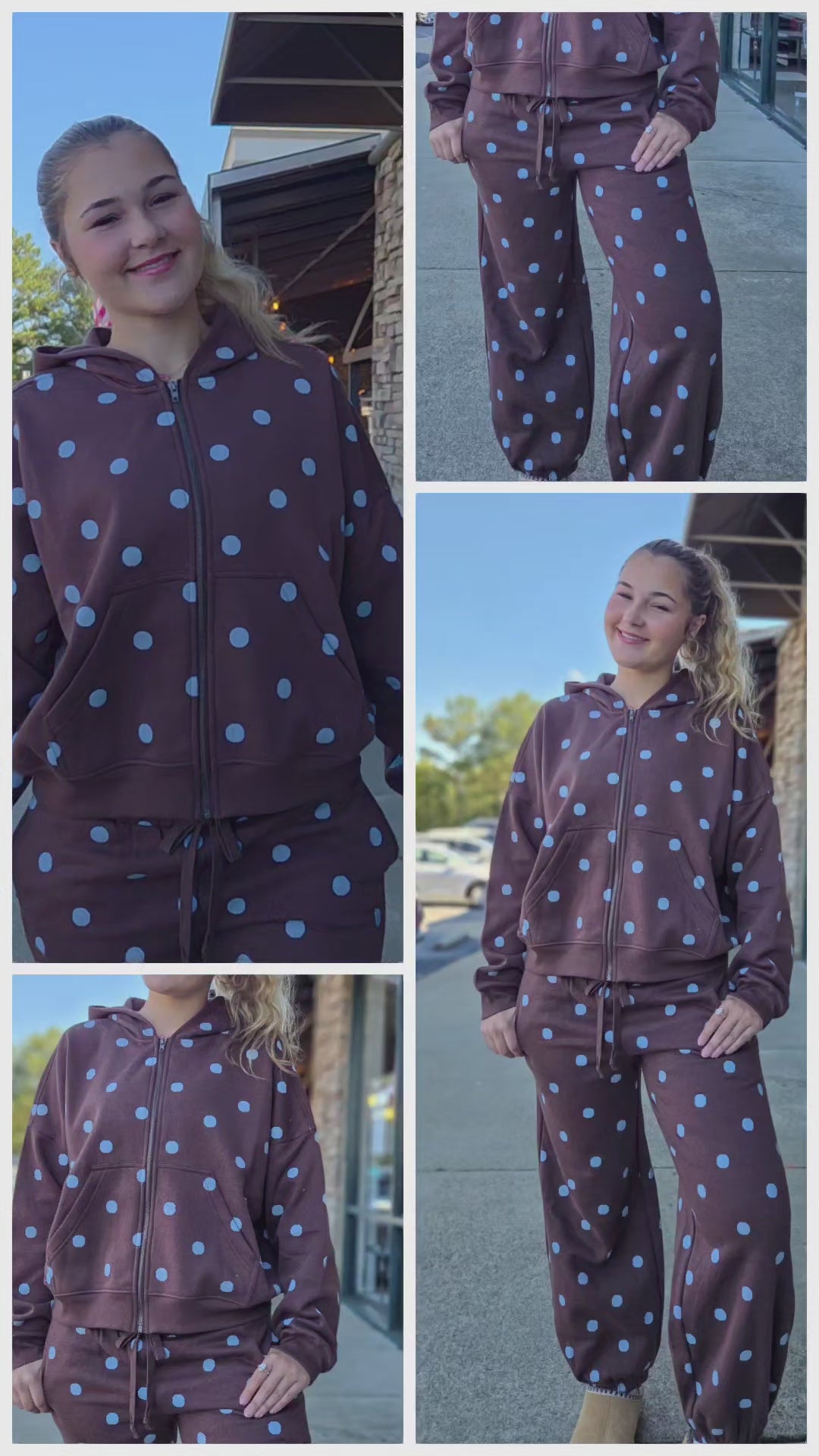 Polka Dot Zip-Up Hoodie – Brown/Blue