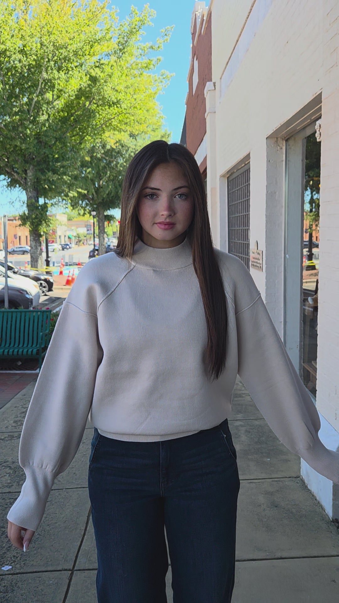 Mock Neck Exposed Seam Sweater